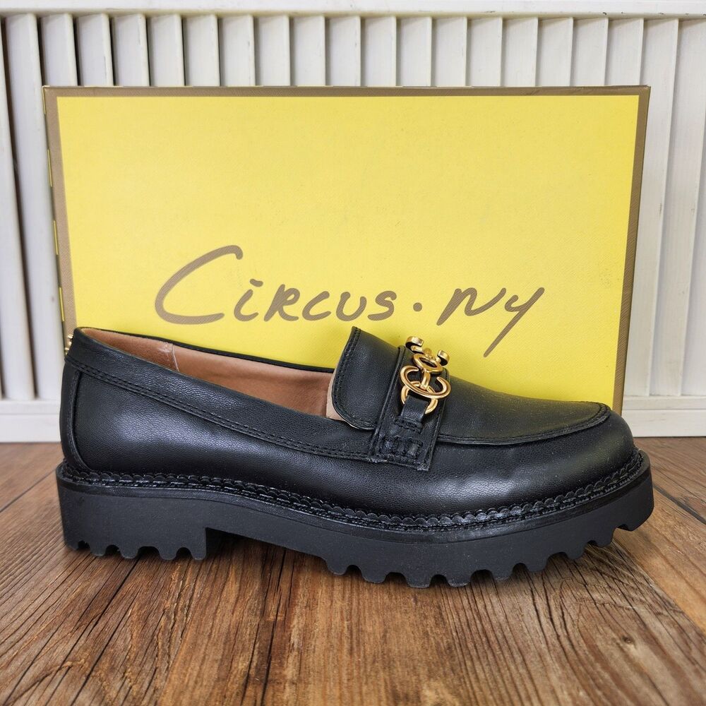 Circus NY Sam Edelman Deana Black Loafers Womens Sz 7.5 M Leather Slip On Shoes